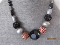 Necklace 18" Black Brown Silver Tone Beads
