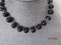 Necklace 16" Black Silver Filigree Design