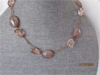 Necklace 19"  Pink Beads Gold Tone Chain