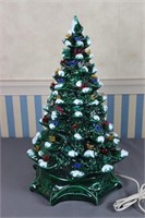 S: Green Ceramic Christmas Tree w/ Multicolor Bird