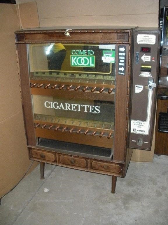 Kool Cigarette machine w/currency partner no locks