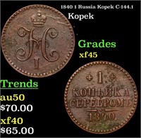 1840 1 Russia Kopek C-144.1 Grades xf+