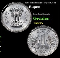 1962 India-Republic Rupee KM-75 Grades GEM Unc