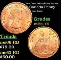 1966 Great Britain Penny Km-897 Grades GEM+ Unc RD