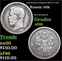 1896 Russia 50 Kopeks Silver Y# 58.1 Grades xf+