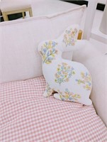 Floral Embroidered Bunny Shaped Throw Pillow