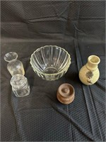 5 pcs Misc Decorative Vases, Container, and Bowl