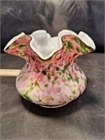 Ruffled Fenton Pink Green Vase