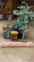 Suitcases, shelf, tree and rug