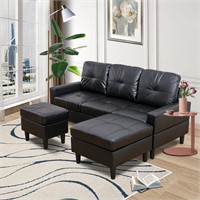 Mlxgoie L-Shaped PU Leather Sofa  Black