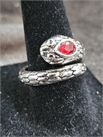 Snake Ring With Red  Stone