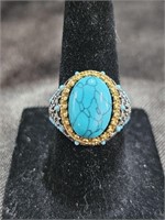 Turquoise Tone Stone With Gold & Silver Highlights
