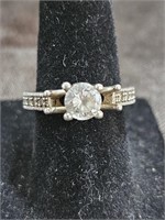SILVER Tone Ring With Clear Stone