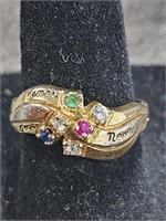 Vintage Gold Tone Mother's Ring Birth Stones