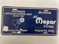 All Mopar Crusie 9th Annual License Plate