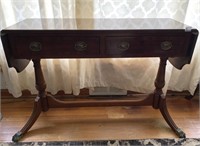 BRASS CLAW FOOT DROP SIDE ENTRY TABLE, 39X14, 2
