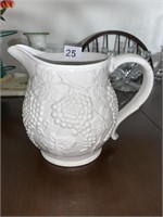 MADE IN ITALY WHITE PITCHER WITH GRAPE PATTERN