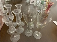 UNUSUAL SHAPED CHAMPAGNE GLASSES, 9 TOTAL