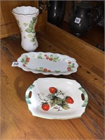 STRAWBERRY THEME VASE AND SERVING PIECES