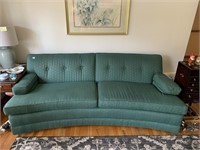 CURVED BACK GREEN UPHOLSTERED SOFA, 82X39