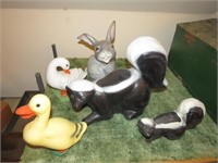 Duck, Rabbit, Goose & Skunks statues