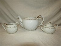 Lefton Golden Laurel Teapot, Sugar & Creamer