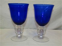 2 Cobalt Blue Goblets Approx 6 1/2" T