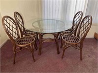 Cane Glass Top Table w/4 Chairs