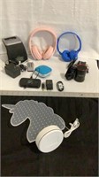 Various small, electronics, headsets, blue tooth
