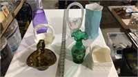 Glass vases, glass baskets