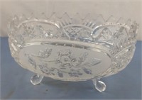 Frosted etched footed glass bowl 9 x 5