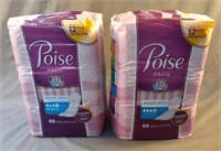 Poise pads. 2 packs of regular length 66 count