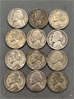 12x The Bid Silver Ww2 War Nickels 1942-45