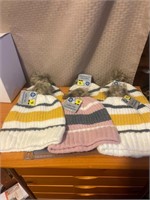 6 new ladies textured stripe knit winter hats