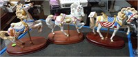 3 Carousel Horses on Wood Stands