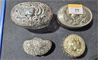 4 Metal Lidded Jewelry / Storage Boxes