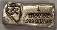 1oz .999 Silver Bar Hand Poured , Nevada motif