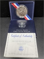 1991 USO Silver Dollar 90%
