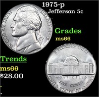 1975-p Jefferson Nickel 5c Grades GEM+ Unc
