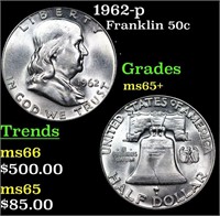 1962-p Franklin Half Dollar 50c Grades GEM+ Unc