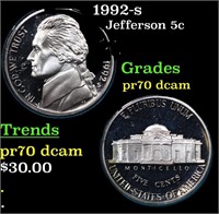 Proof 1992-s Jefferson Nickel 5c Grades GEM++ Proo