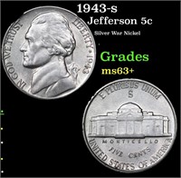 1943-s Jefferson Nickel 5c Grades Select+ Unc