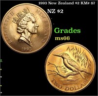 1993 New Zealand $2 KM# 87 Grades GEM+ Unc