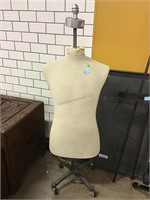 Vintage Dress Form on Metal Rolling Stand - as