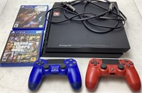 PS4 GAME CONSOLE, 2 CONTROLLERS, 2 GAMES- GRAND