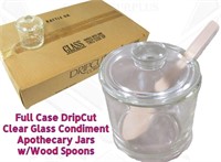 Case DripCut Glass Condiment Apothecary Jars Spoon