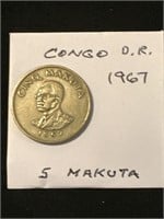 Congo 1967  5 Makuta Coin