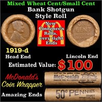 Mixed small cents 1c orig shotgun roll, 1919-d Lin