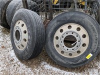 (4) tires & rims for semi 275-80-R22.5