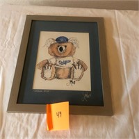 Dodger bear framed art #49